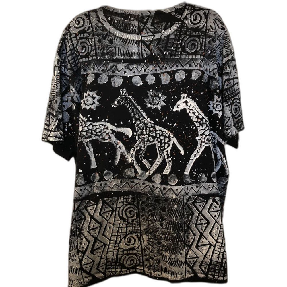 Vintage 1990s EZL Women's Black Painted Mayan Aztec Style Top and Pants Set - Picture 6 of 12